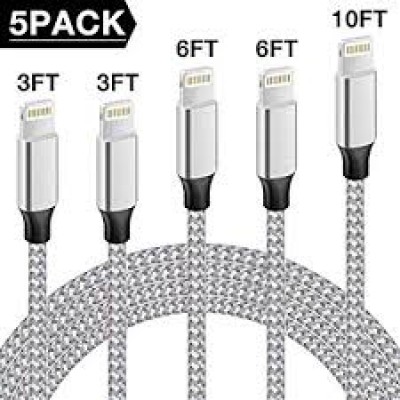 5 Pack 6ft Lightning Charging Cables, MFi Certified iPhone Charger USB Data Cord High Speed Cable Compatible with iPhone 12 Mini 11 Pro Max XS XR X 8 7 6S 6 Plus SE 5S 5C 5 iPad AirPods Pro