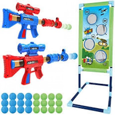 OleFun Shooting Game Toy for Age 5, 6, 7, 8,9,10+ Years Old Kids, Boys - 2 Foam Ball Popper Air Guns & Shooting Target & 24 Foam Balls - Ideal Gift - Compatible with Nerf Toy Guns